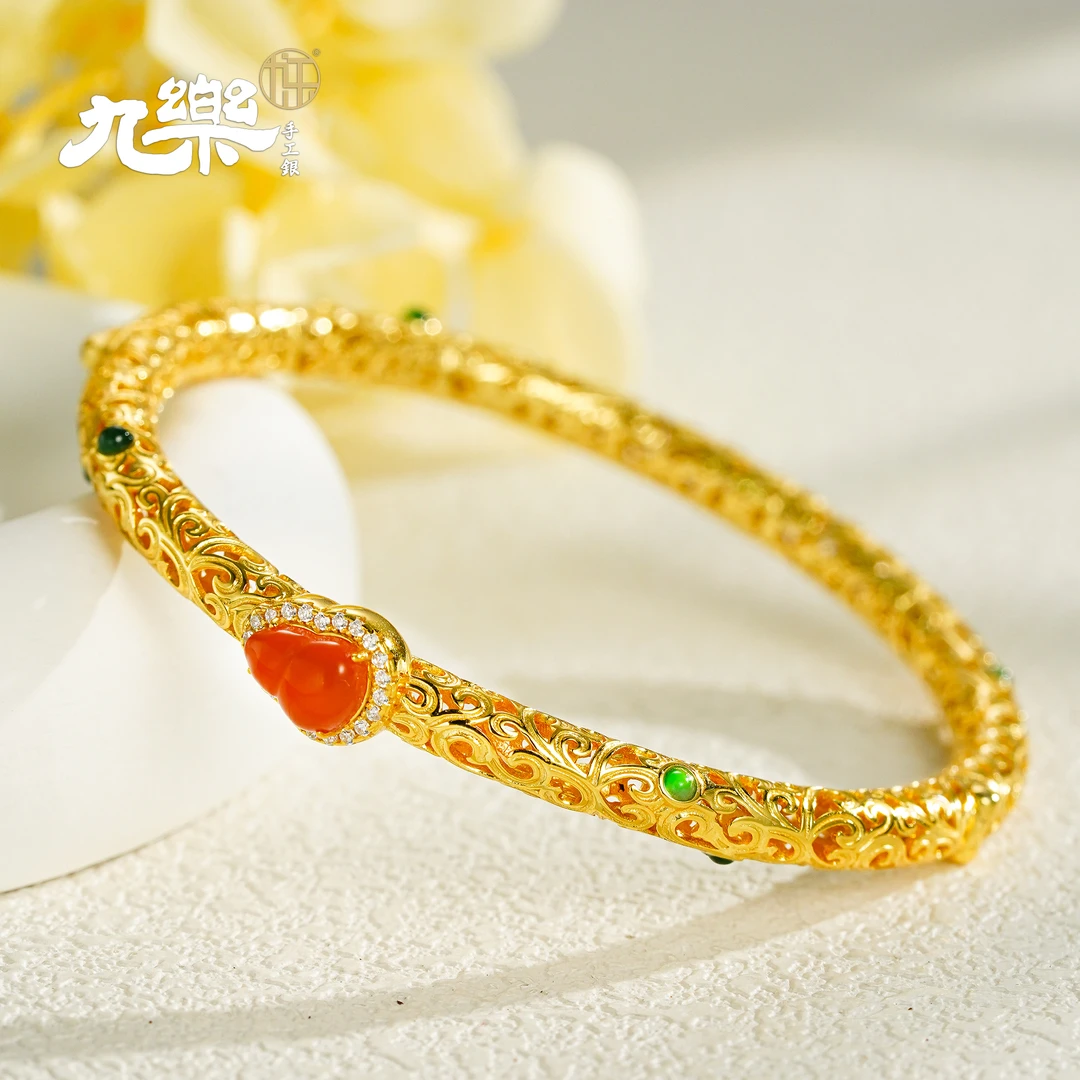 九乐金色唐草水红葫芦卡扣手镯（H）