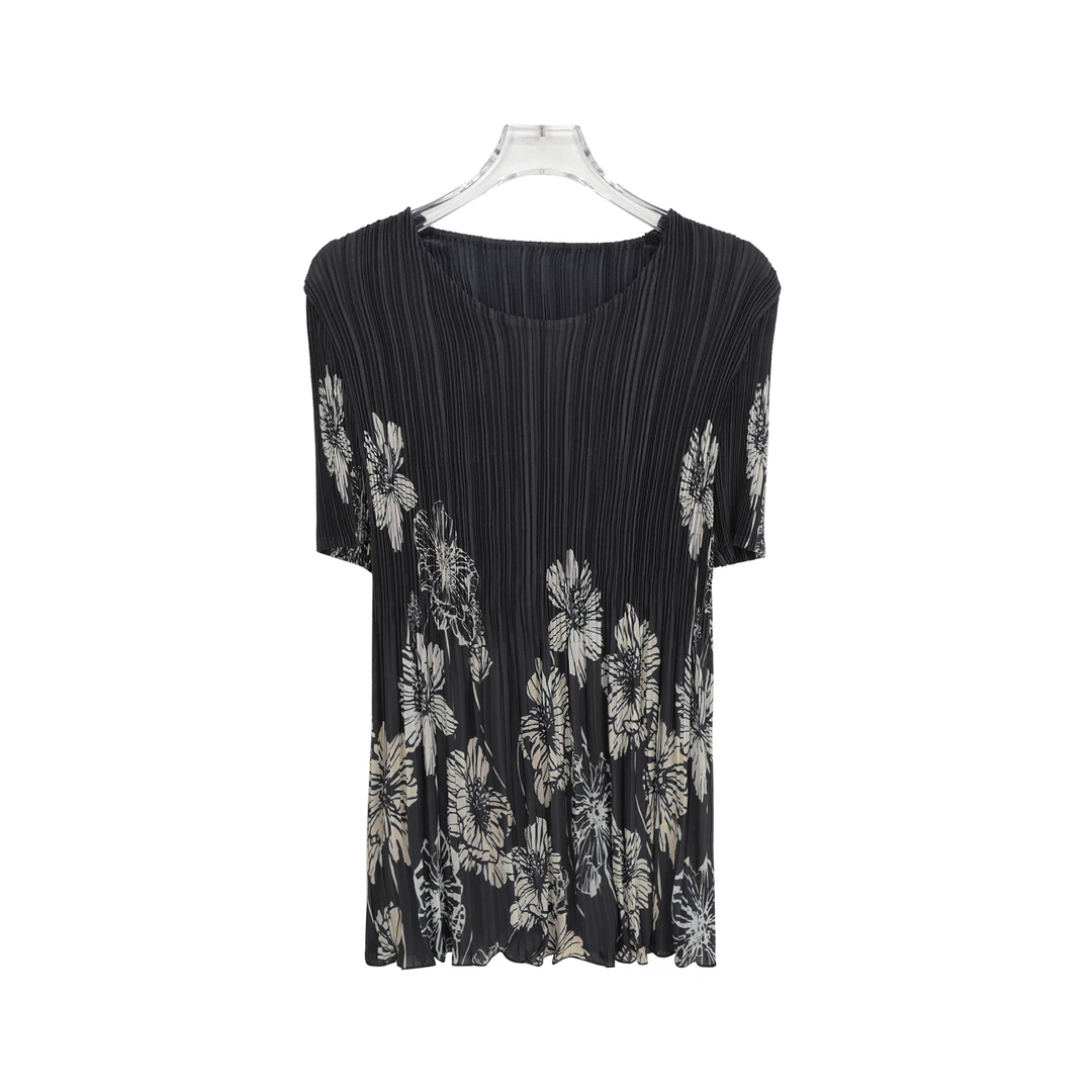 高级感小众洋气印花褶皱收腰休闲舒适T恤X26686