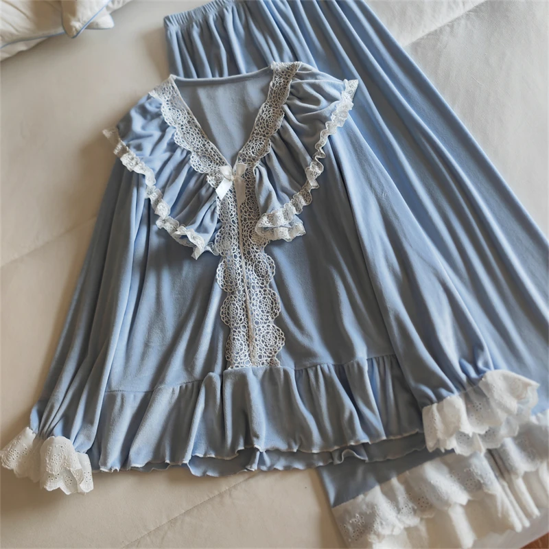 庆同新款秋冬季海岛绒法式气质睡衣女甜美加厚保暖外穿家居服套装