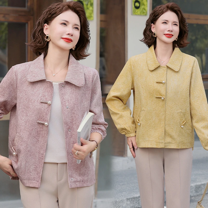 中老年女装中年女士新中式外套短款春装妈妈装中年小个子