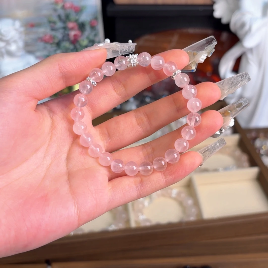 水晶手串18K金镶嵌粉水晶