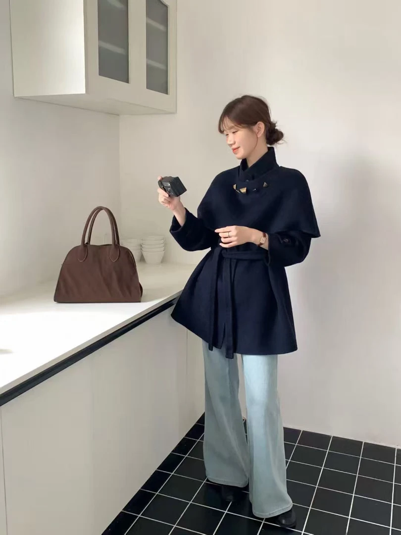 秋冬高级感小香风超好看双面羊绒大衣女气质千金斗篷羊毛呢外套女