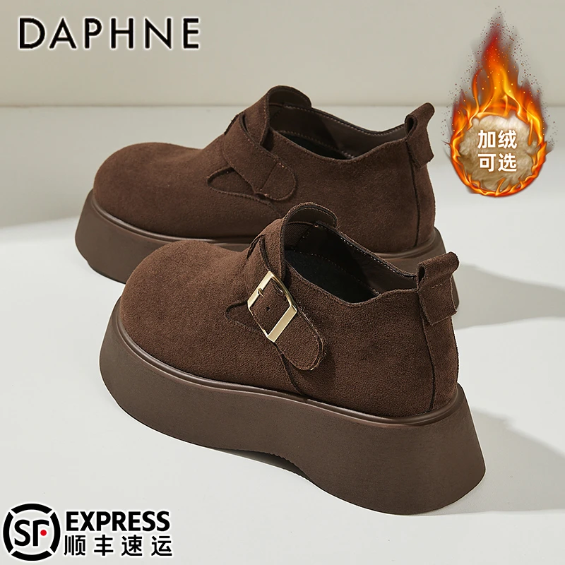 达芙妮久穿不累毛绒单鞋秋上新爆款复古绒面勃肯鞋单里棉鞋松糕鞋