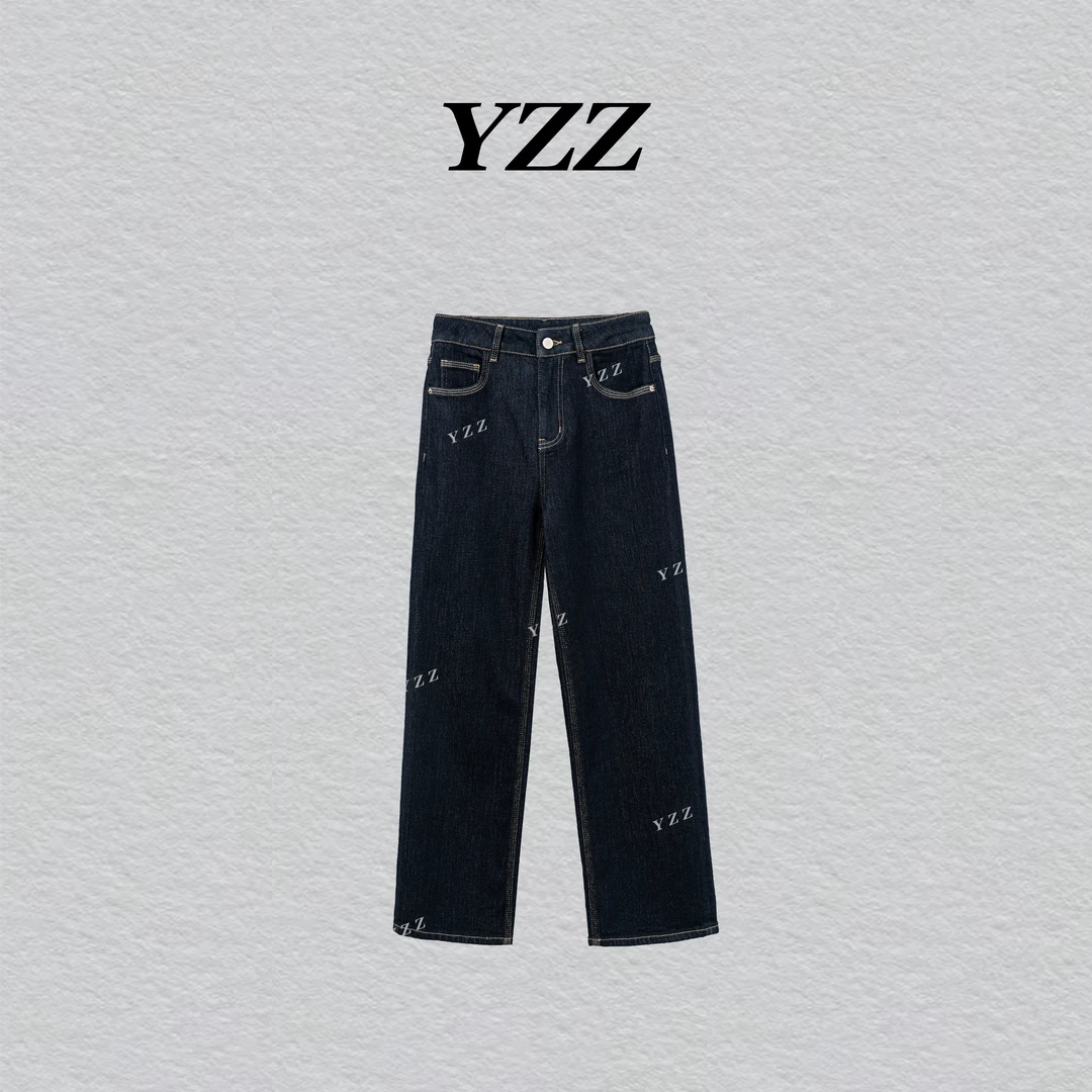 YZZ "巴黎街头"休闲扬子纱修身显瘦阔腿直筒牛仔长裤 810681
