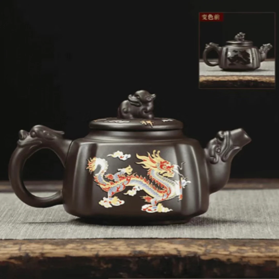 凤鸣壶紫砂变色茶壶龙凤呈祥四龙方尊单壶功夫茶具家用泡茶壶器具