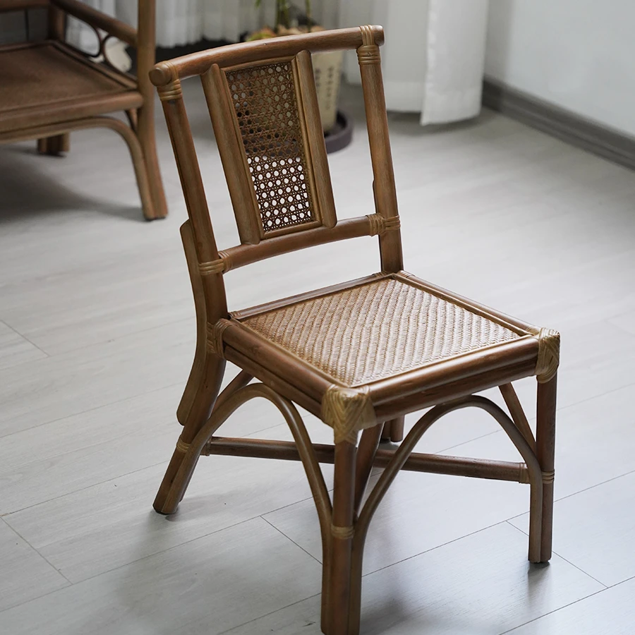 天然藤编小椅子围炉煮茶户外阳台露台小靠背椅休闲中式古典矮椅
