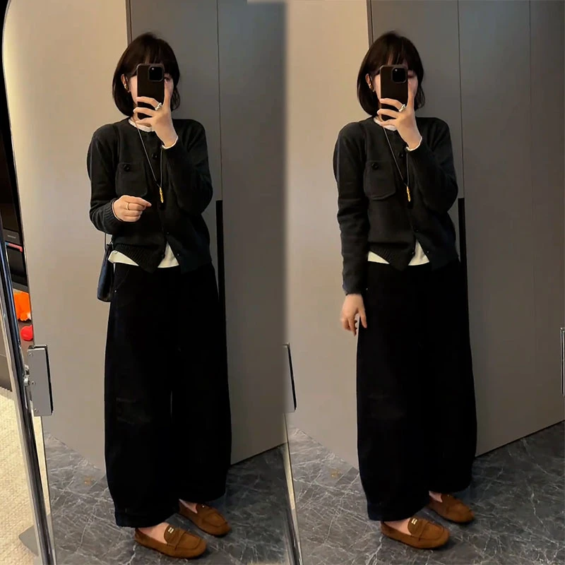 2025秋季新款设计感时尚套装百搭长袖开衫女搭配休闲阔腿裤两件套