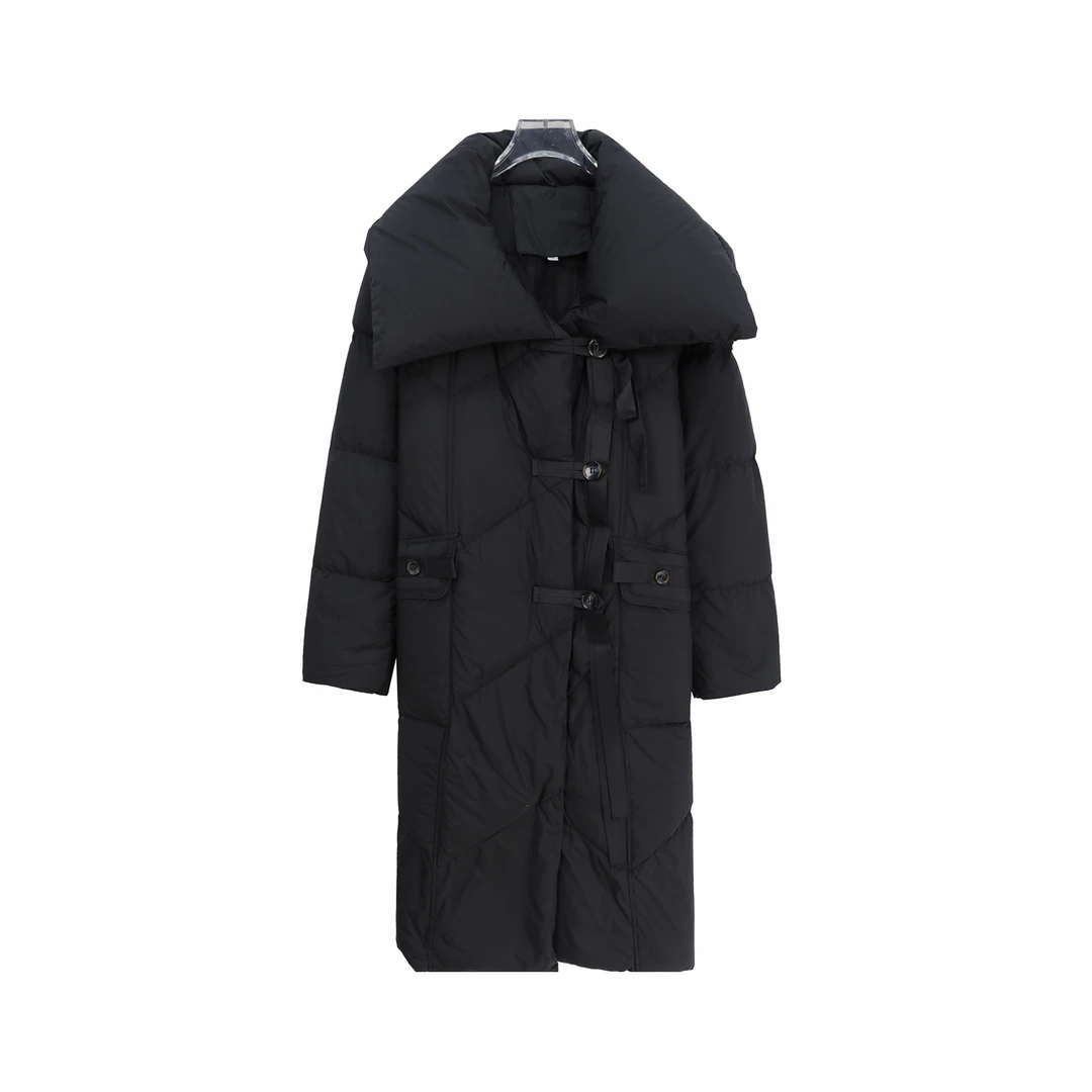 S新款气质大翻领松弛感简约纯色长款羽绒服U226