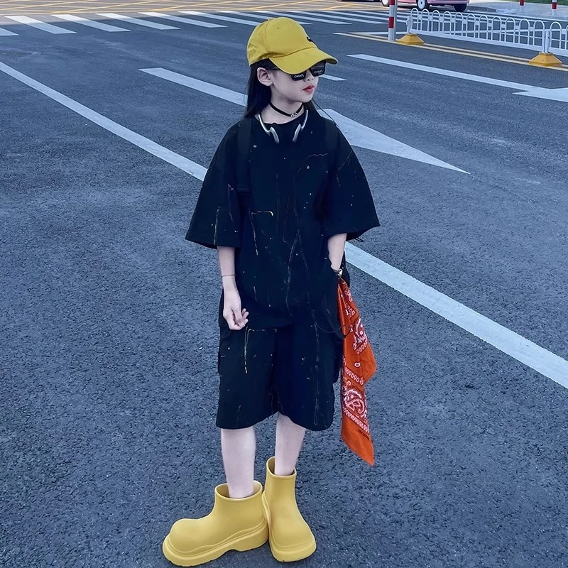 女童装夏装套装2025新款儿童夏季薄款中大童女孩短袖短裤两件套潮