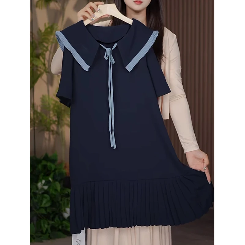 女童连衣裙2025年新款气质针织时尚夏季法式娃娃领青少年装女大童