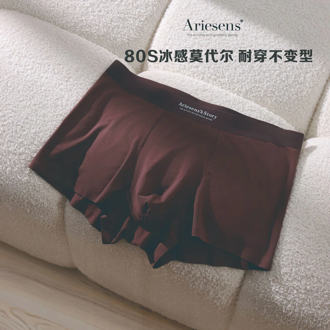 Ariesens 莫代尔10A抑菌桑蚕丝裆高奢冰爽内裤夏季时尚男士平角