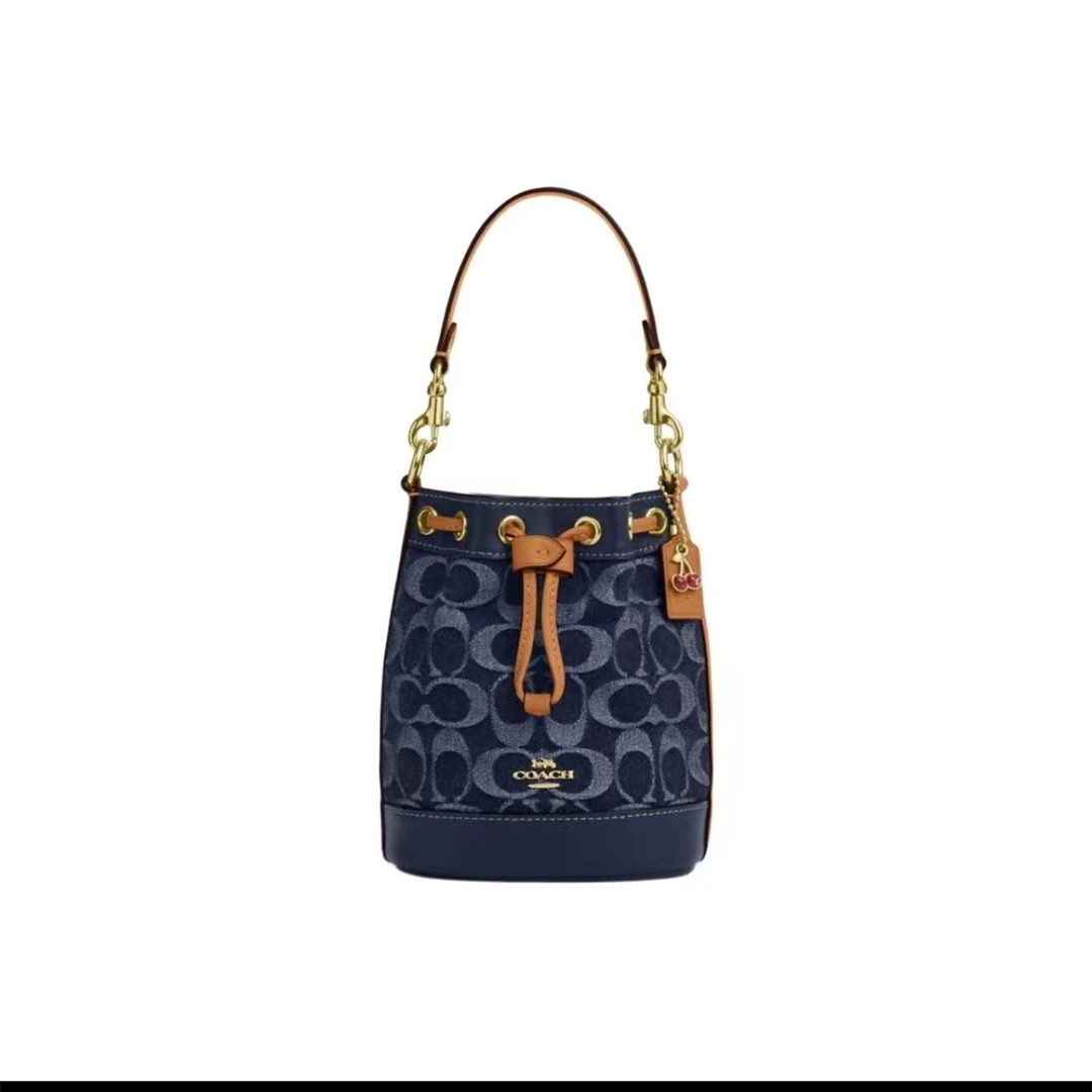 COACH/蔻驰丹宁蓝色老花水桶迷你手提斜挎包CY740(14*9*16.5cm)