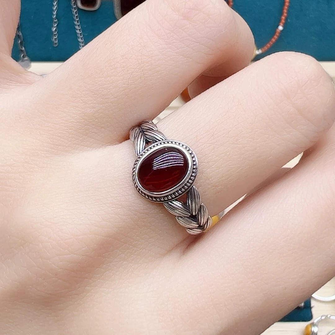 血珀戒指银S925镶嵌天然