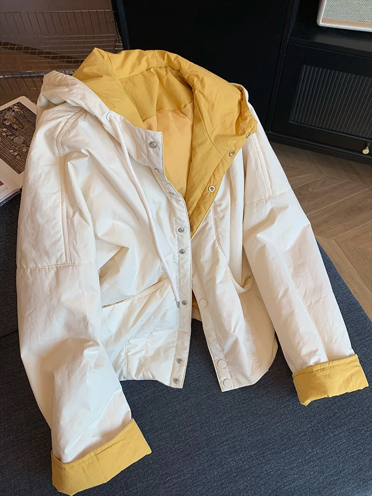 韩系小众设计感别致撞色连帽外套女2025秋冬新款宽松慵懒显瘦上衣