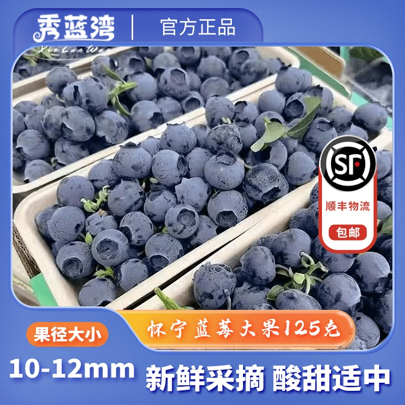 头茬蓝莓10-12mm+水果花香脆甜口爆浆新鲜采摘顺丰包邮125g花青素含量蓝莓安徽怀宁安徽省