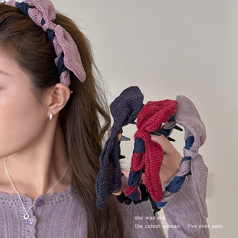 立体条纹拼色蝴蝶结发箍女2025新款高颅顶头箍压发卡头饰洗脸发捆