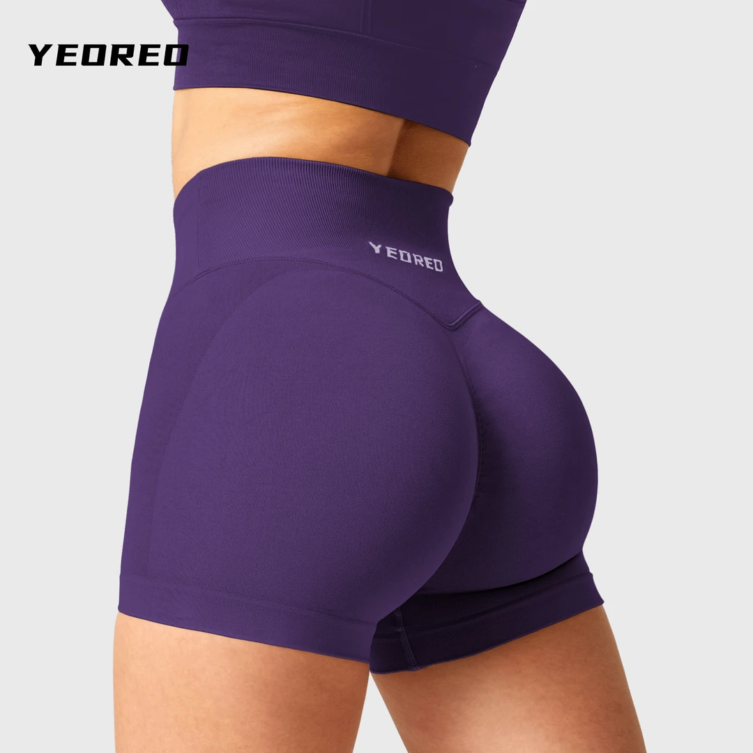 YEOREO V腰无缝针织短裤口袋显蜜桃臀裸感高弹透气夏季瑜伽健身裤