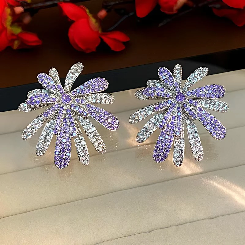铜合金锆石耳饰 274轻奢重工多层超闪锆石烟花立体气质时尚耳环
