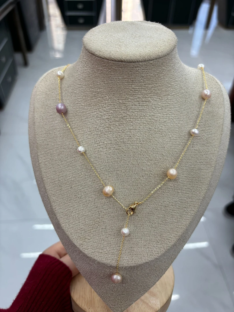 948天然珍珠Y字满天星项链