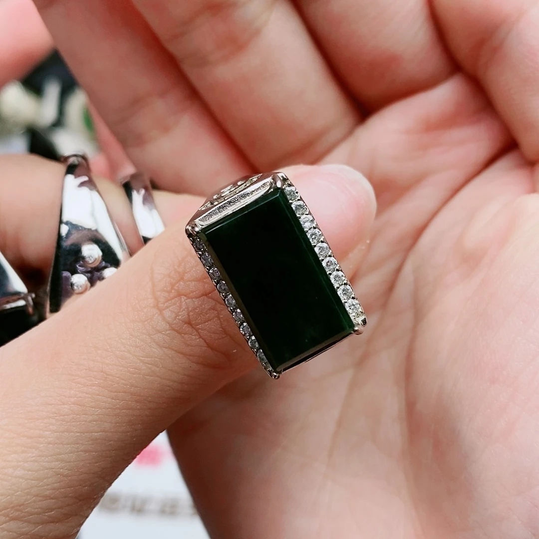 翡翠戒指银S925镶嵌用****4天然翡翠活口戒指