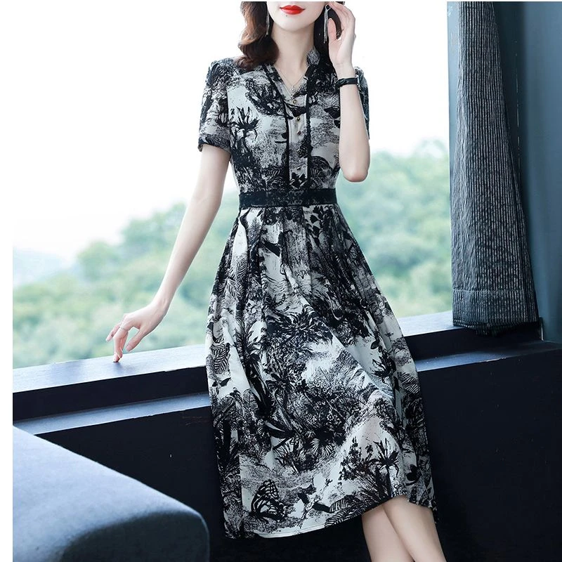 【品牌特价，经典不过时款】85089夏季蕾丝连衣裙收腰过膝中长裙