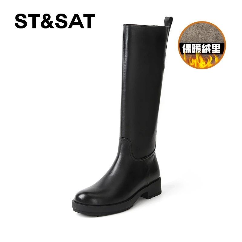 St&Sat/星期六头层牛皮新款秋冬女鞋时尚百搭骑士靴高筒女长靴