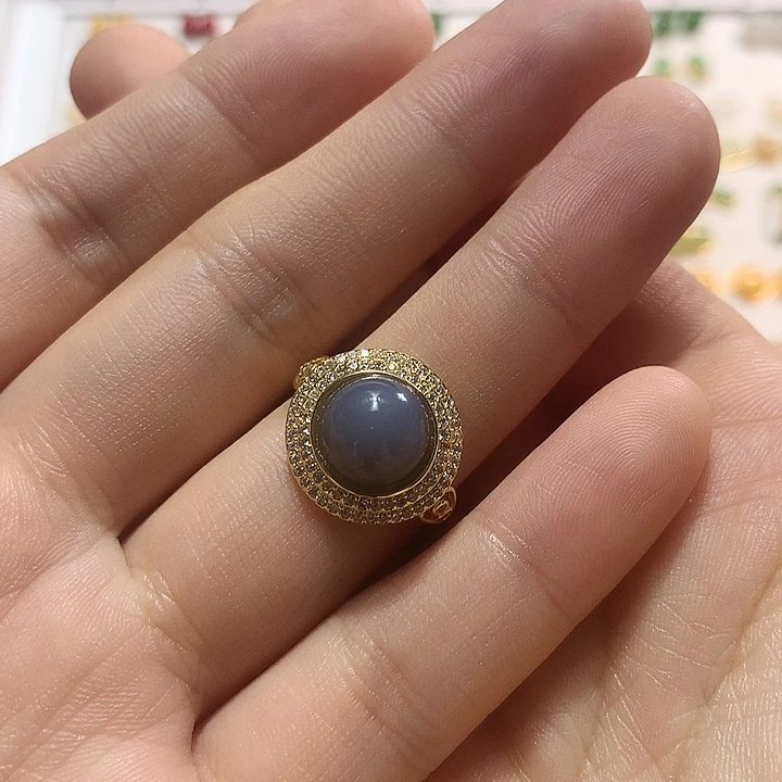银S925镀金镶嵌戒指和田玉（白玉）l***…