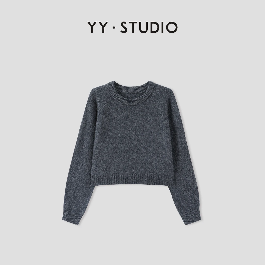 【YY·studio】纯色圆领套头毛衣女冬季新款插肩长袖针织衫YY-9099