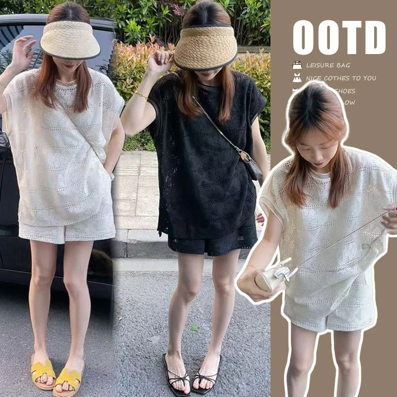 孕妇2025夏新时尚气质蕾丝透气简约百搭上衣穿搭短裤配吊带三件套