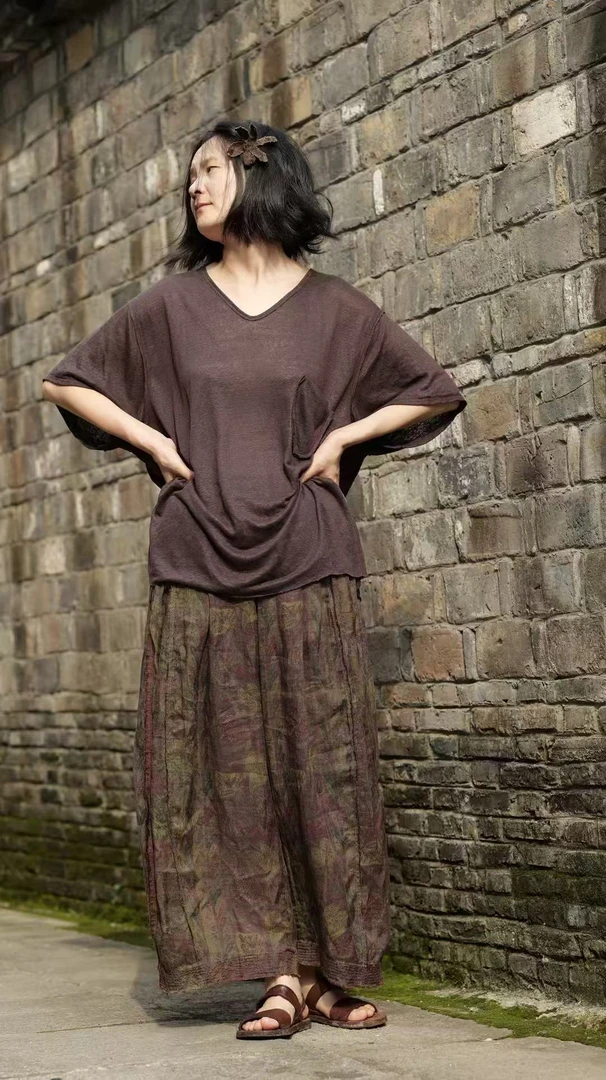 衣诗里简约时尚百搭超柔软纯亚麻针织T