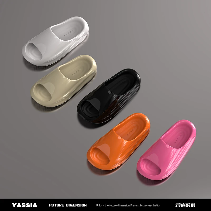 亚束夏季外穿拖鞋2025新款云镜时尚防滑厚底漆面情侣凉拖鞋