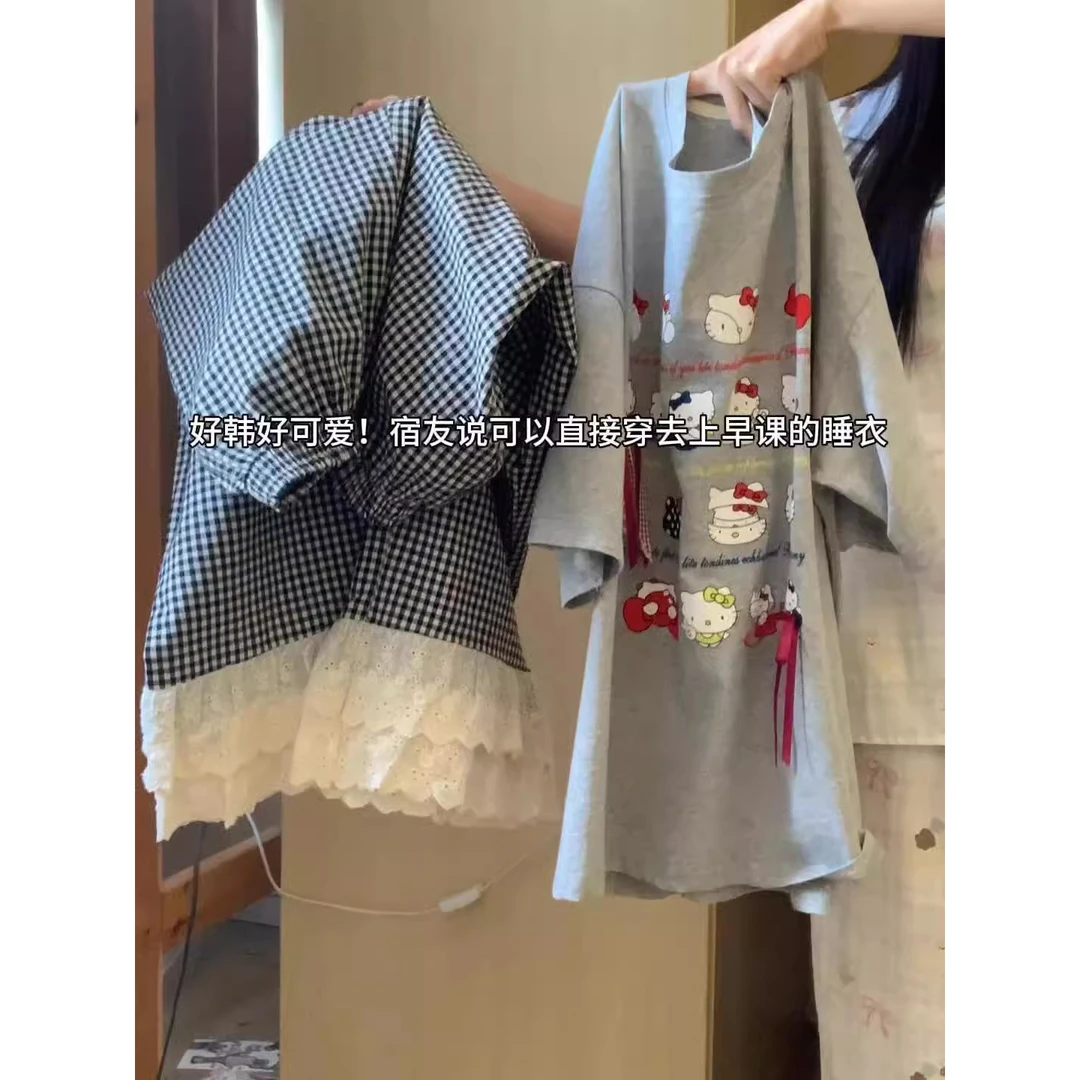 【韩系kitty】可爱凯蒂猫睡衣女春夏新款2025可出门短袖长裤家居服