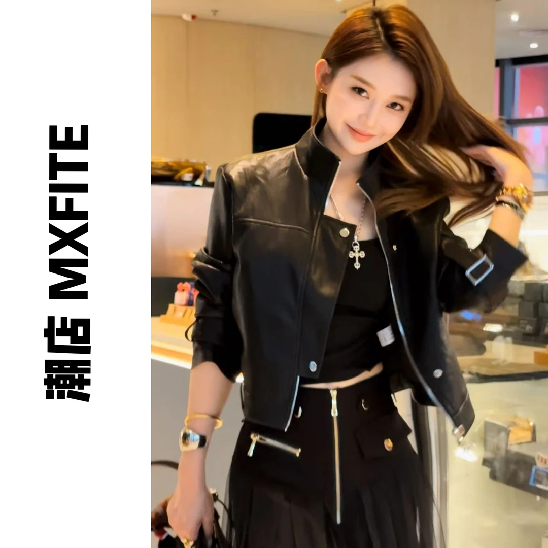 MXFITE潮店秋季新款潮酷简约时尚立领长袖皮外套（ZHQ52286）
