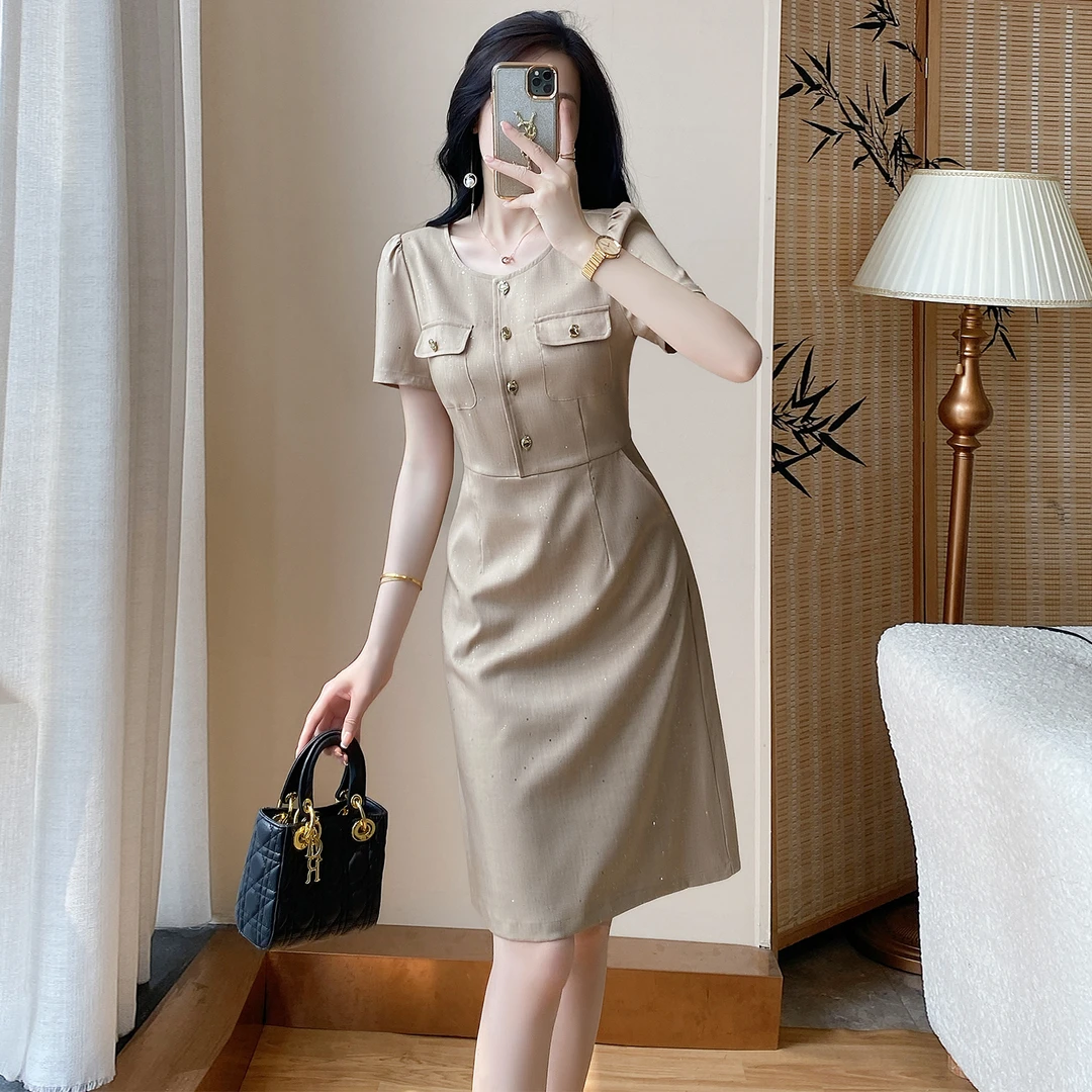 25夏装高级感连衣裙小众轻奢女装洋气高档细闪烫金设计感工装裙子