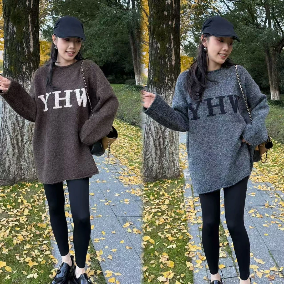 二姐的宝藏冬季休闲百搭圆领针织字母套头长袖毛衣#25489