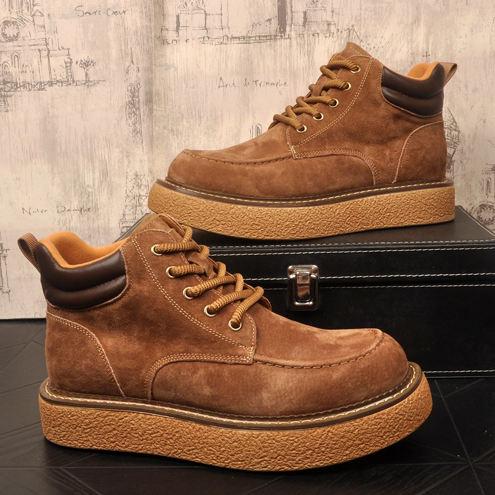 男士真皮头层牛皮复古工装靴圆头马丁靴大黄靴子休闲厚款高帮防滑