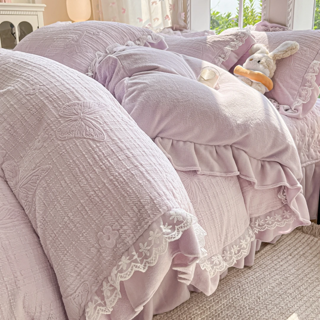 秋冬季加厚加绒牛奶绒床盖四件套法兰珊瑚绒床单被套床笠保暖床品