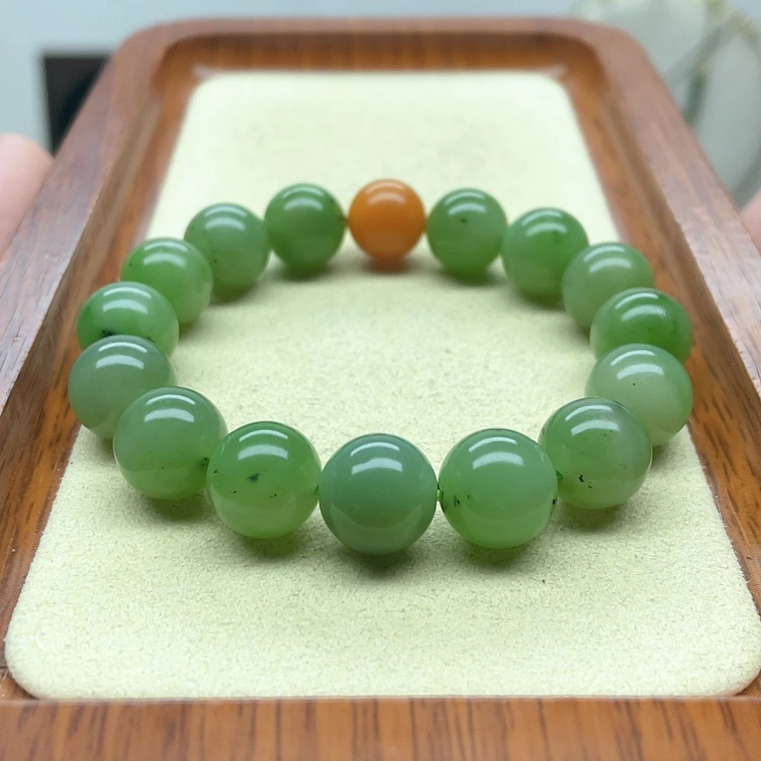 未镶嵌戒指和田玉碧玉浅果绿手串卡12mm