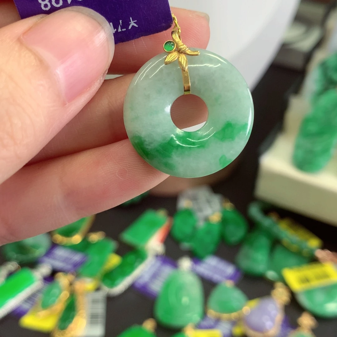 翡翠18K金镶嵌吊坠(不含链)