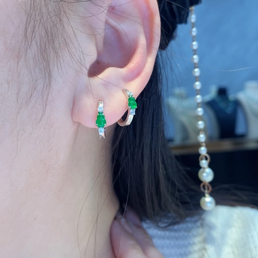 翡翠耳饰18K金镶嵌小葫芦