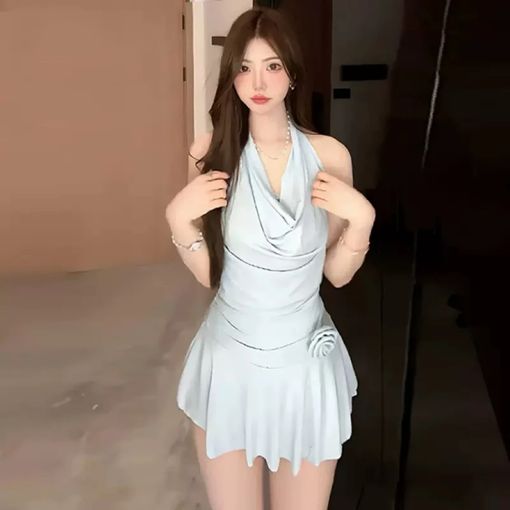 泳衣女款连体纯色法式气质显瘦保守辣妹温泉遮肚沙滩度假泳衣