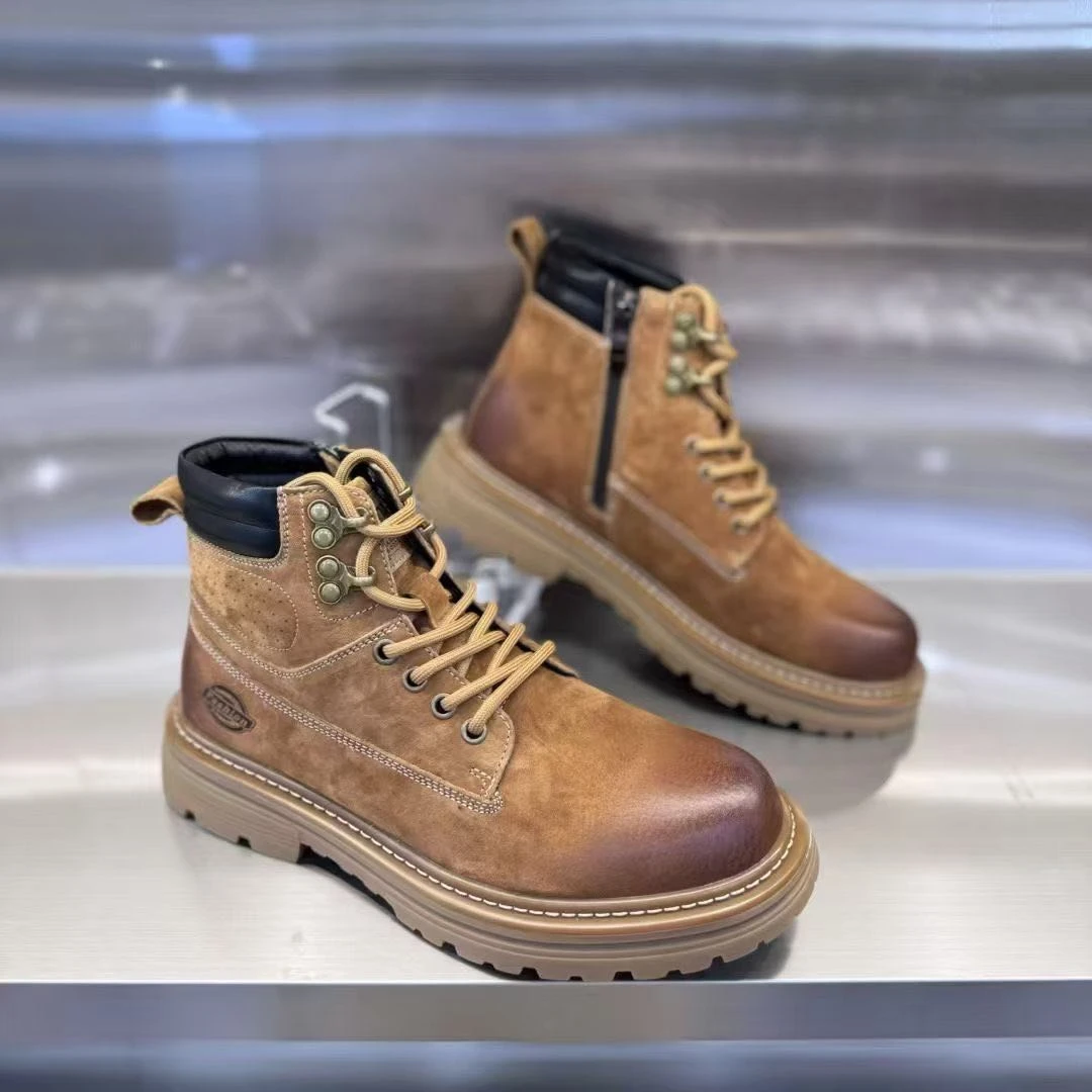马丁鞋男士头层牛皮薄绒高帮鞋真皮保暖防滑牛筋底大黄靴简约百搭