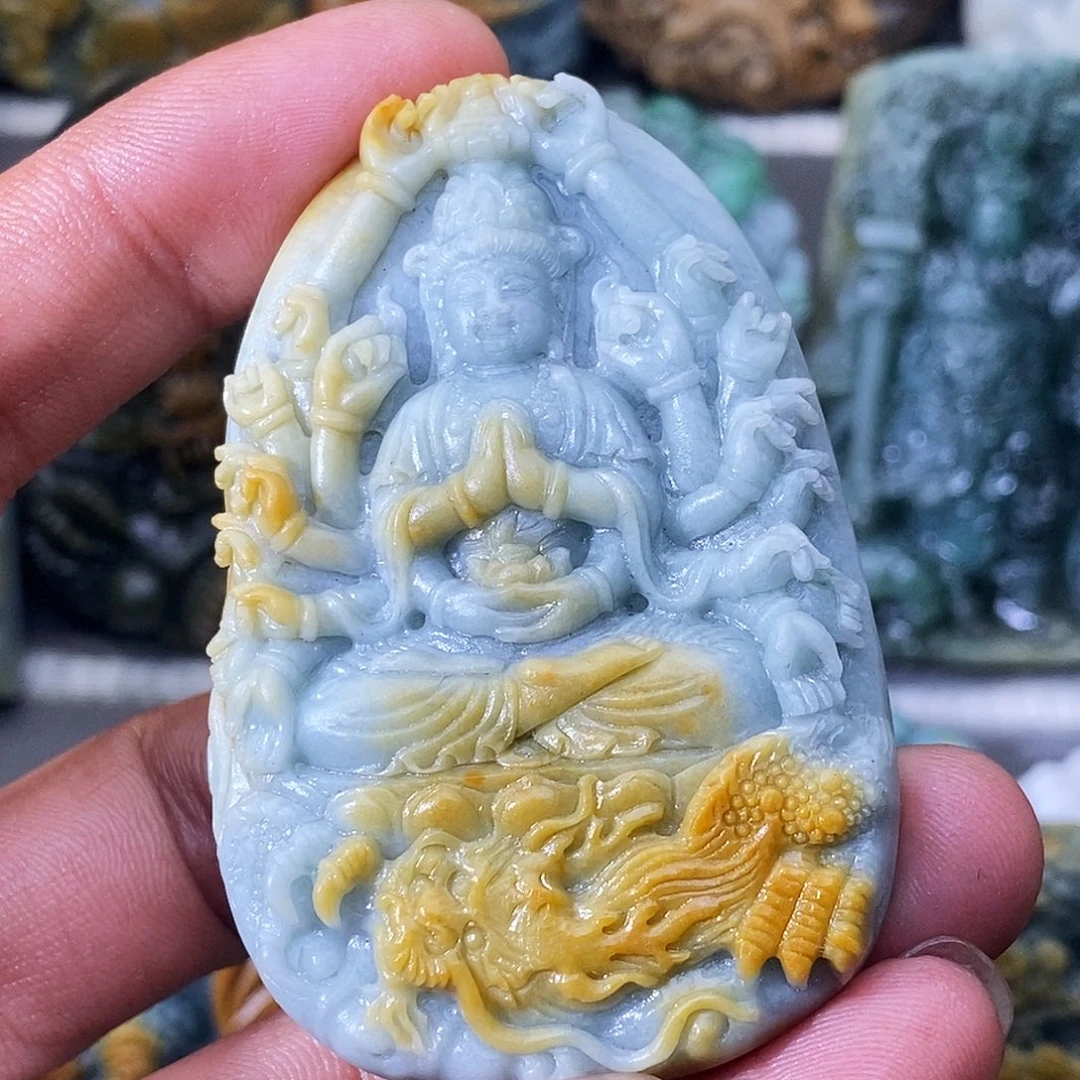 大***龟定制翡翠未镶嵌千手观音 抛光三天