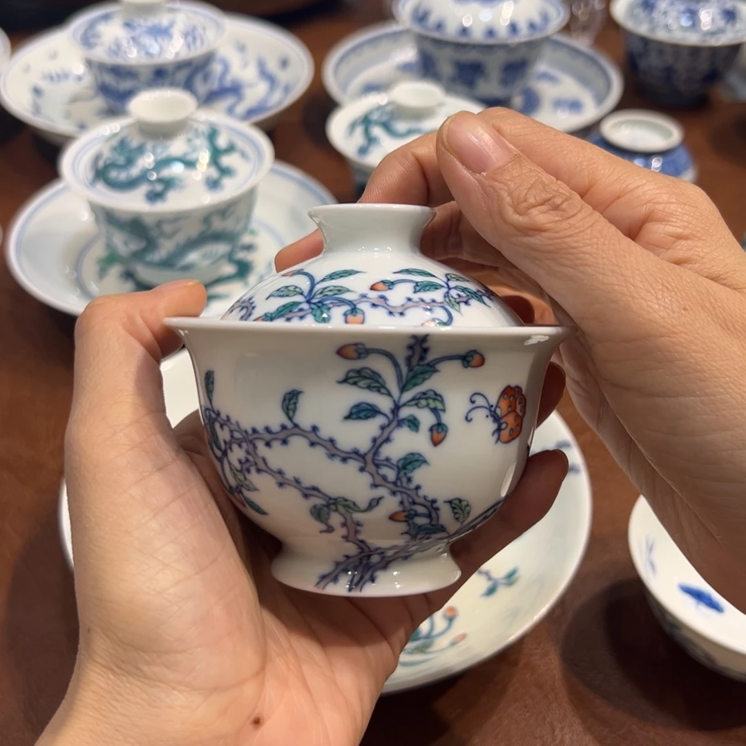 盖碗斗彩枸杞宫碗杯纯手工