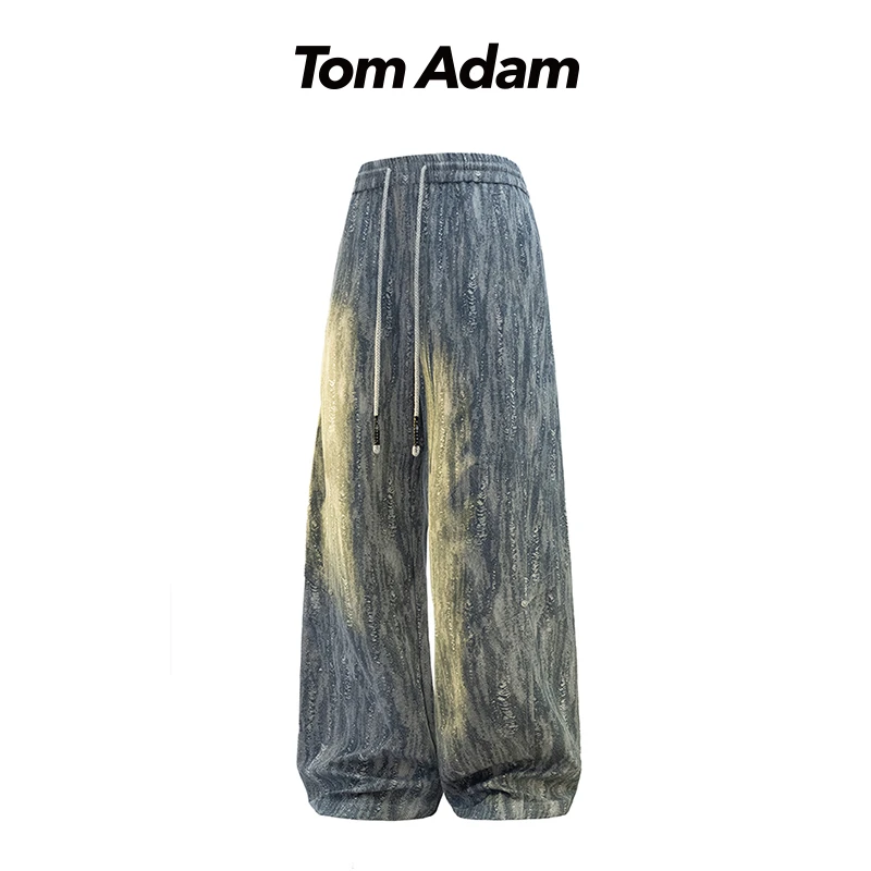 TOMADAM美式复古潮流百搭扎染休闲裤男春秋季卫裤宽松直筒阔腿裤