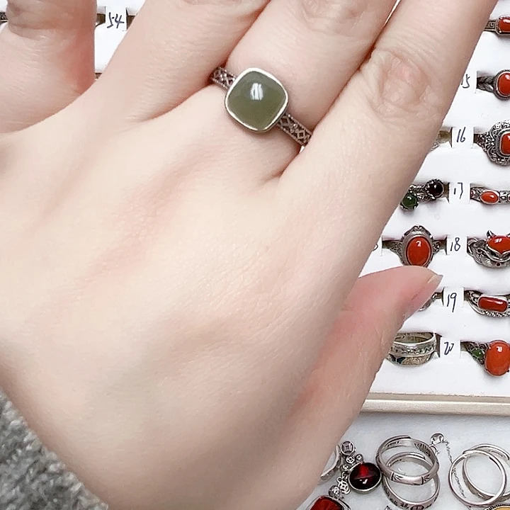 和田玉银S925镶嵌戒指