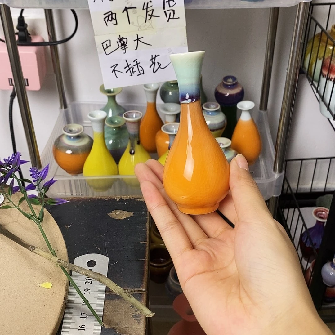 摆件巴掌大不插花景德镇高温陶瓷小花器