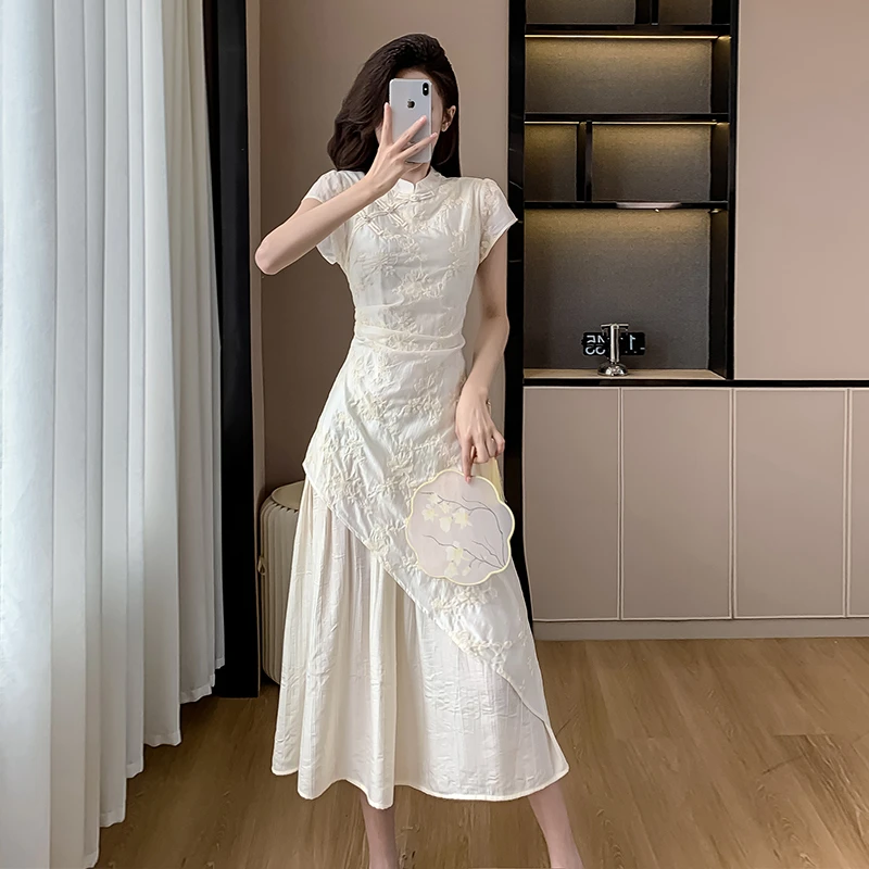 【GGX】春秋蕾丝玉兰新中式国风连衣裙新款女夏刺绣改良旗袍显瘦