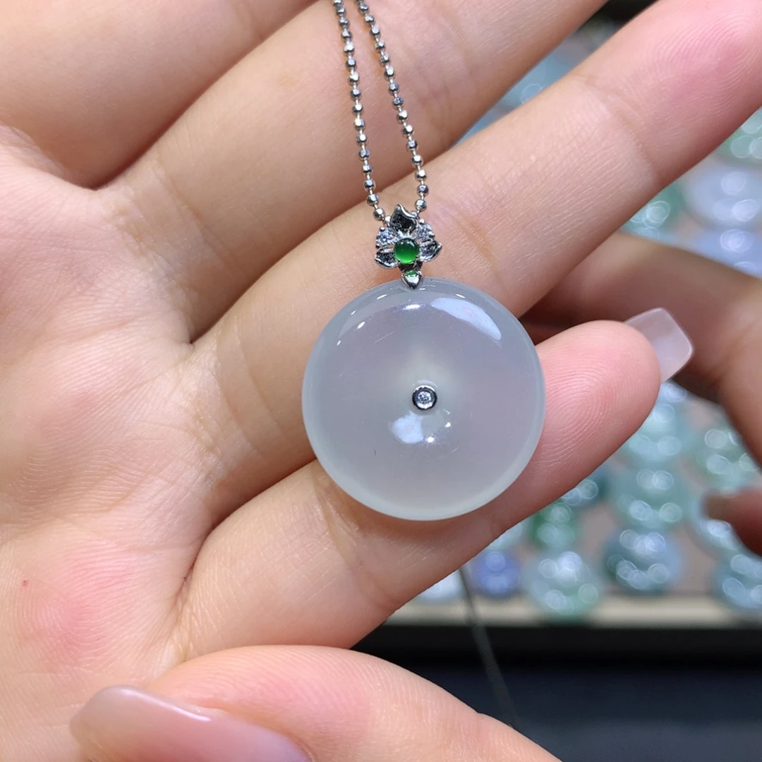 翡翠18K金镶嵌颈饰平安扣裸石19.2*5.5