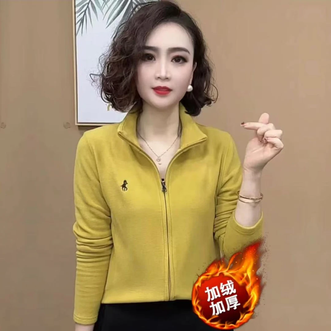 2025春秋新款洋气百搭开衫上衣外套女长袖显瘦气质妈妈装薄绒卫衣